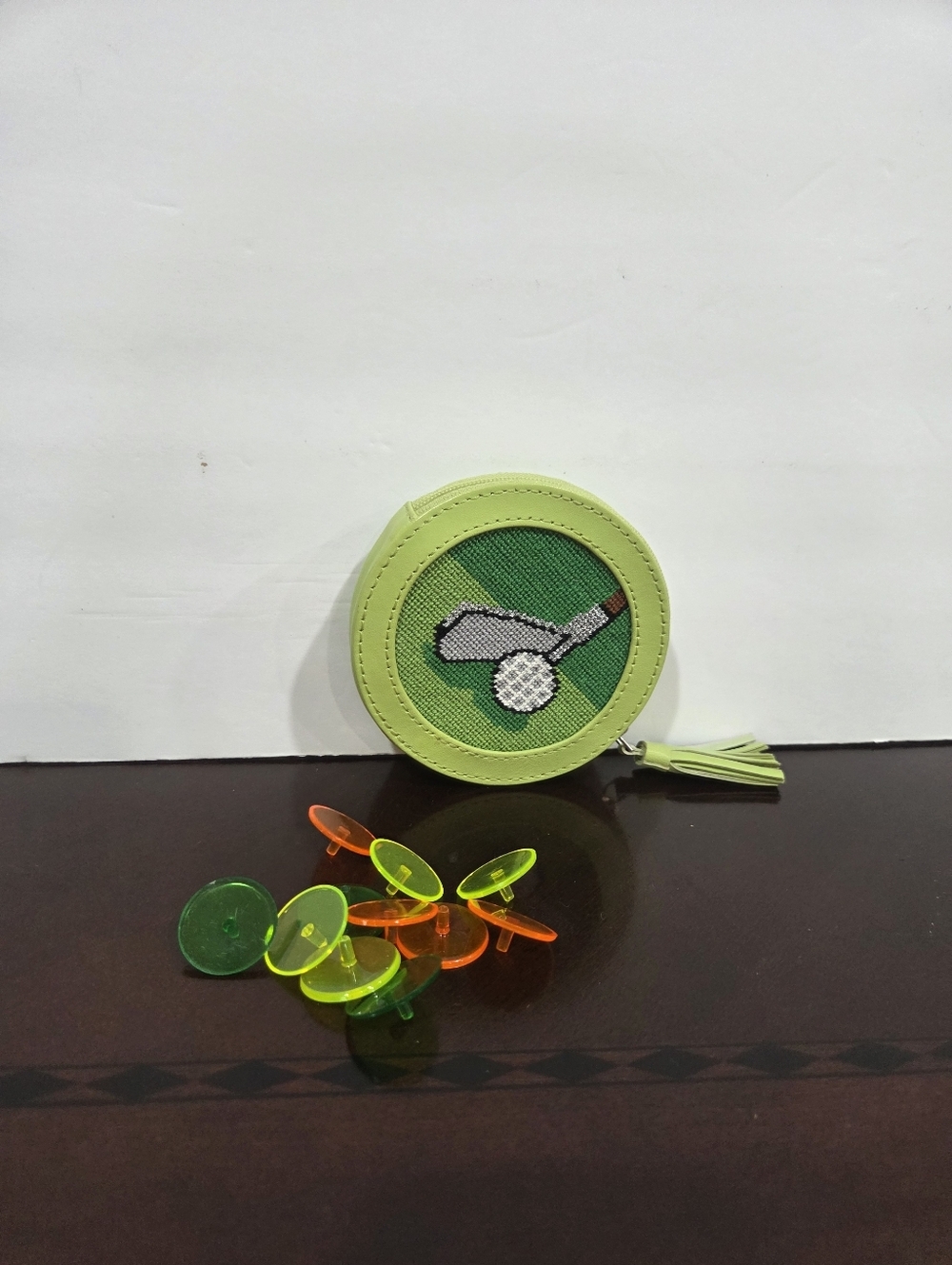 Lime Green Golf Themed Zipper Pouch With Plastic Position Markers